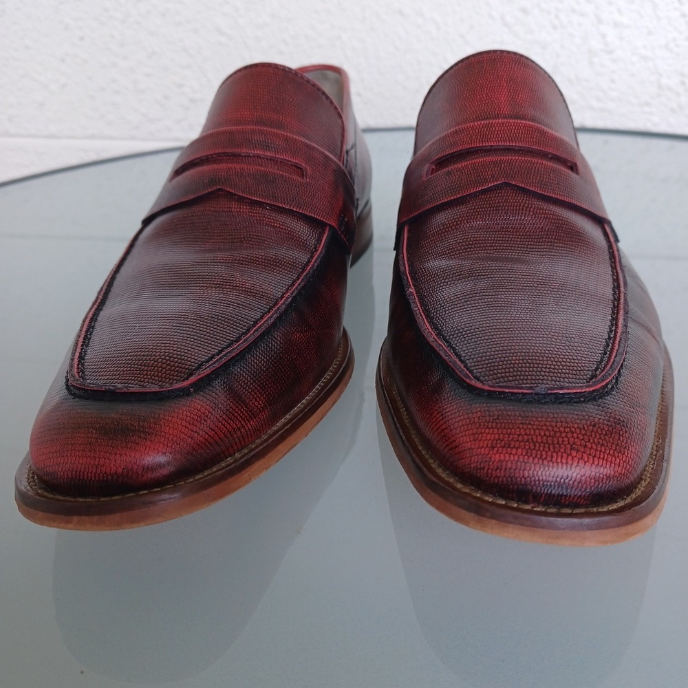 Florsheim Mens Burgundy Lizard Embossed Leather Penny Loafers 9.5 D 600 - Picture 3 of 11